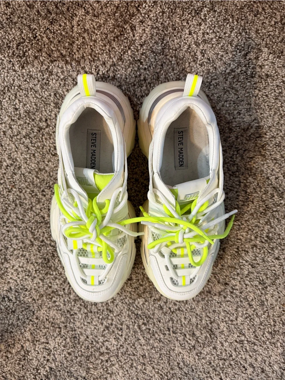 Steve Madden White Sneakers with Neon Yellow Accents
